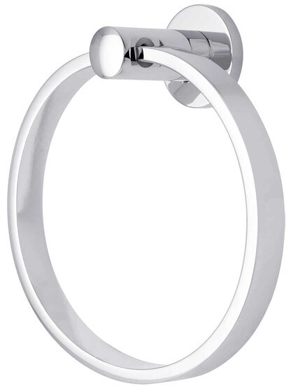 Modern Brass Towel Ring With Small Disc Rosette in Polished Chrome.